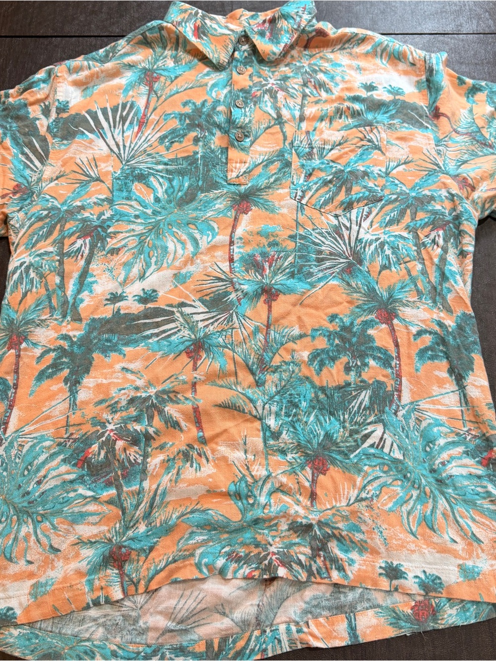 Cubavera Orange and Teal Tropical Button-Up